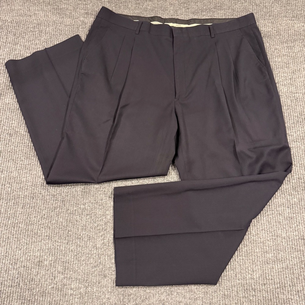 Vinci Italiana Collezione Mens 47L Navy Blue Pleated Dress Pants Trousers